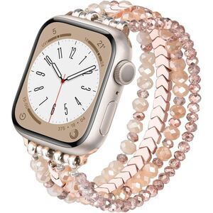 MOFREE Beaded Bracelet Apple Watch Band 38 40 41 42mm Elastic Rose Gold